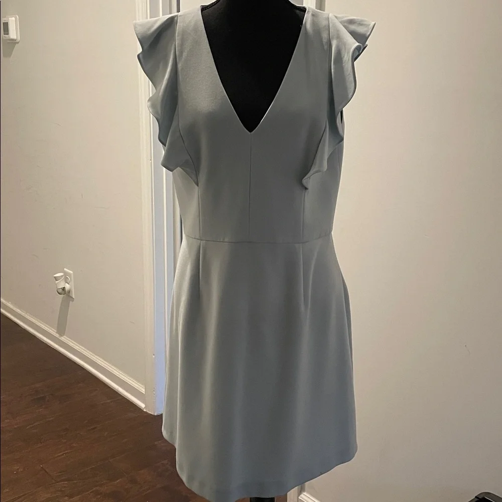 French Connection Whisper Ruffled V-Neck Mini Dress Size 10 Light Blue Wedding - Picture 7 of 13